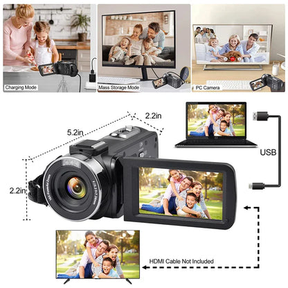 8K HD Video Camera – 3-Inch LCD Touch Screen, 18X Digital Zoom, Ultra HD, WIFI Portable Camcorder Recorder