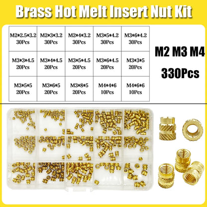 Brass Threaded Insert Nut Kit M2–M8 – Heat Set Knurled Copper Nuts for 3D Printing & Plastic Injection