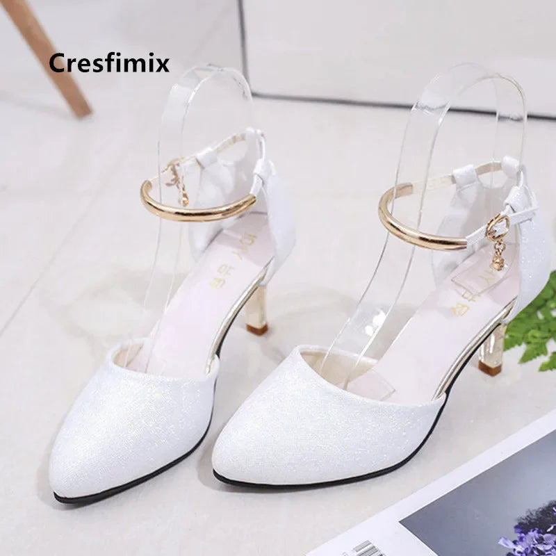 Women’s Elegant White Pearl Buckle Pumps — Square Heel Office & Leisure Shoes