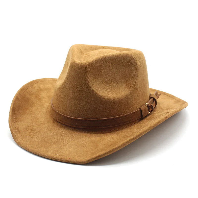 Unisex Black Suede Cowboy Hat – Western Gentleman Jazz Sombrero for Men & Women, Size 56-58cm