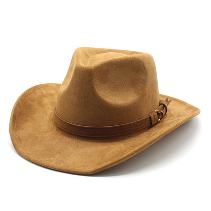 Unisex Black Suede Cowboy Hat – Western Gentleman Jazz Sombrero for Men & Women, Size 56-58cm