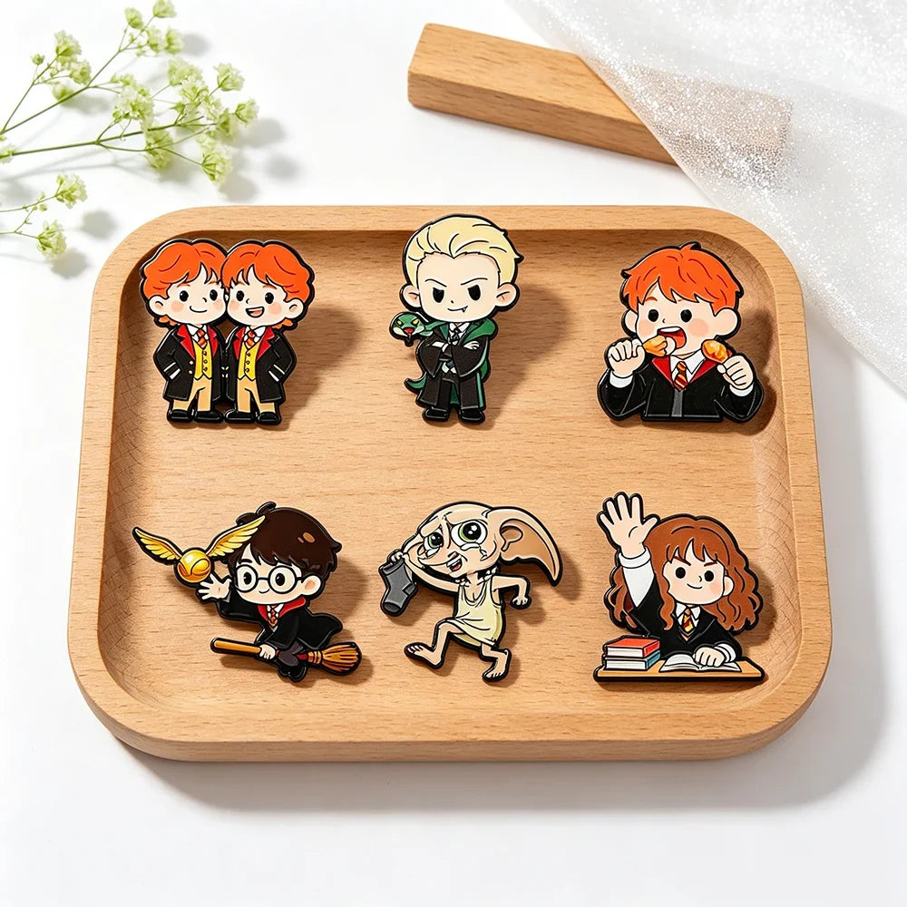 6-Piece Wizard Student Enamel Pin Set - Cute Movie-Themed Brooches for Backpacks, Hats & Cosplay