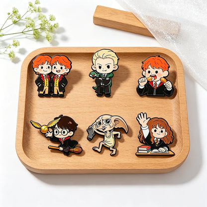 6-Piece Wizard Student Enamel Pin Set - Cute Movie-Themed Brooches for Backpacks, Hats & Cosplay