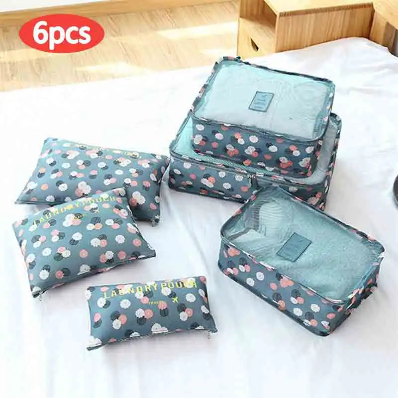 6PCS Travel Storage Bag Set – Clothes Organizer, Wardrobe Pouches & Packing Cubes for Suitcases