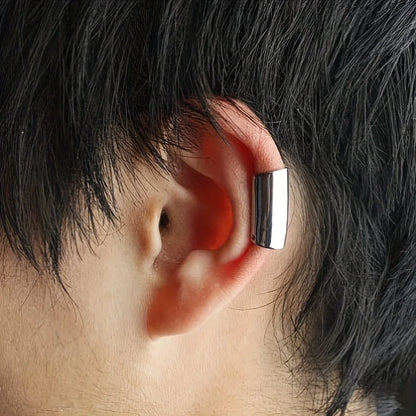 Simple Long Tube Geometric Stainless Steel Ear Cuff — Non-Piercing Jewelry for Men & Women Daily Wear