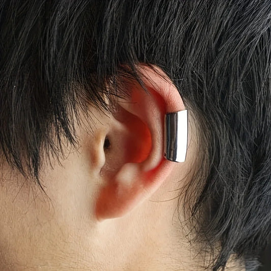 Simple Long Tube Geometric Stainless Steel Ear Cuff — Non-Piercing Jewelry for Men & Women Daily Wear