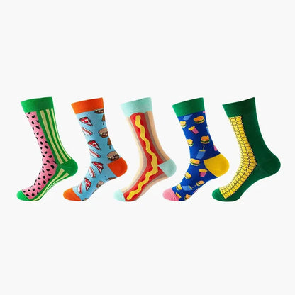 5-Pair Funny Printed Sports Socks - Harajuku Hip Hop Casual Fashion Socks for Men & Women
