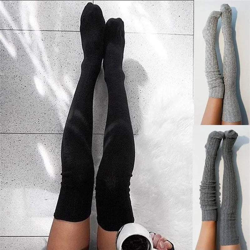 Warm and Stylish Over-the-Knee Knit Socks for Women: Preppy Thermal Winter High Stocks with Thickened Material - 1 Pair