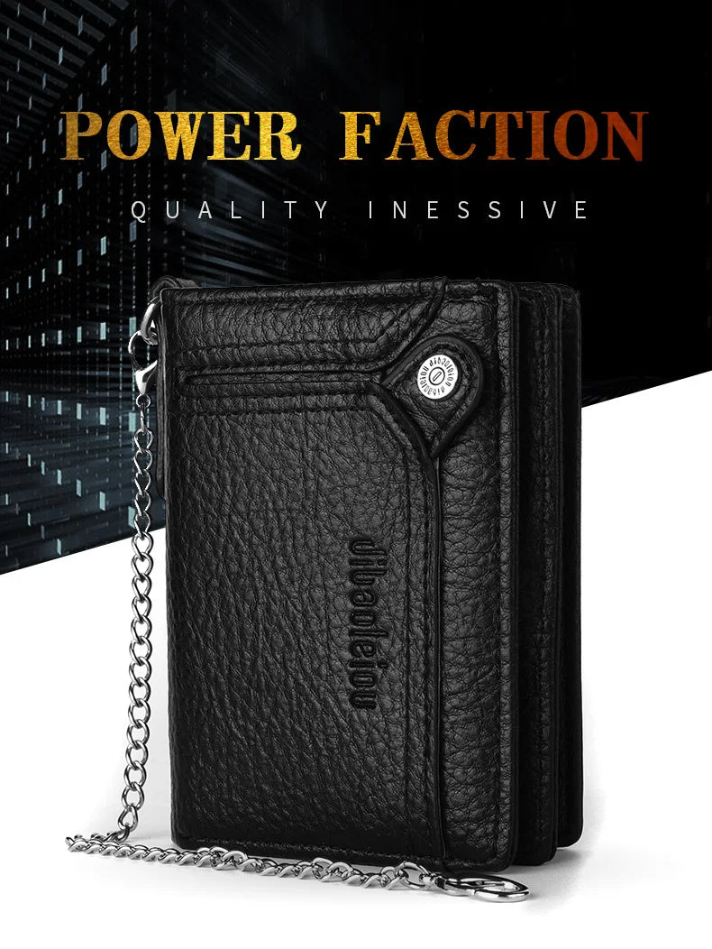 Men’s Multifunctional PU Leather Wallet – Large Capacity Credit Card Holder Purse with Chain Strap