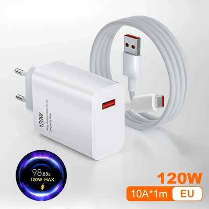 Xiaomi 120W Turbo Fast Charger – Original EU/US HyperCharge Adapter with Cable for Redmi Note 11/12/13 Pro+ 5G, Mi 14/13/13T