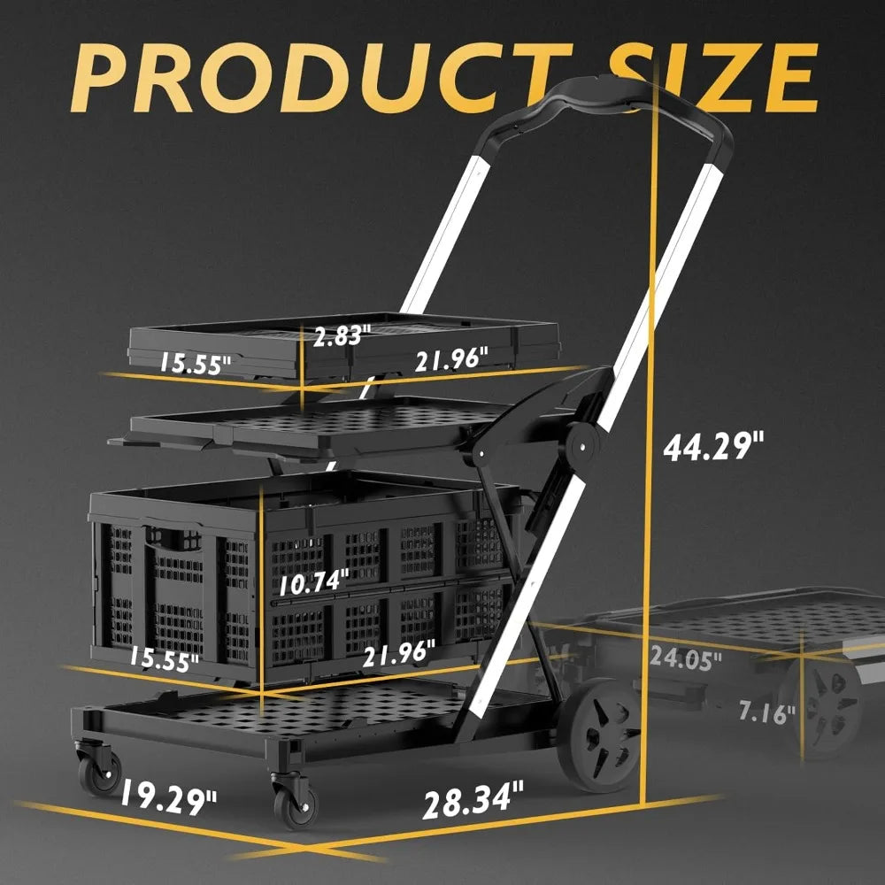 2-Tier Folding Shopping Cart — Mobile Grocery Trolley with Dual Baskets & Brake Wheels