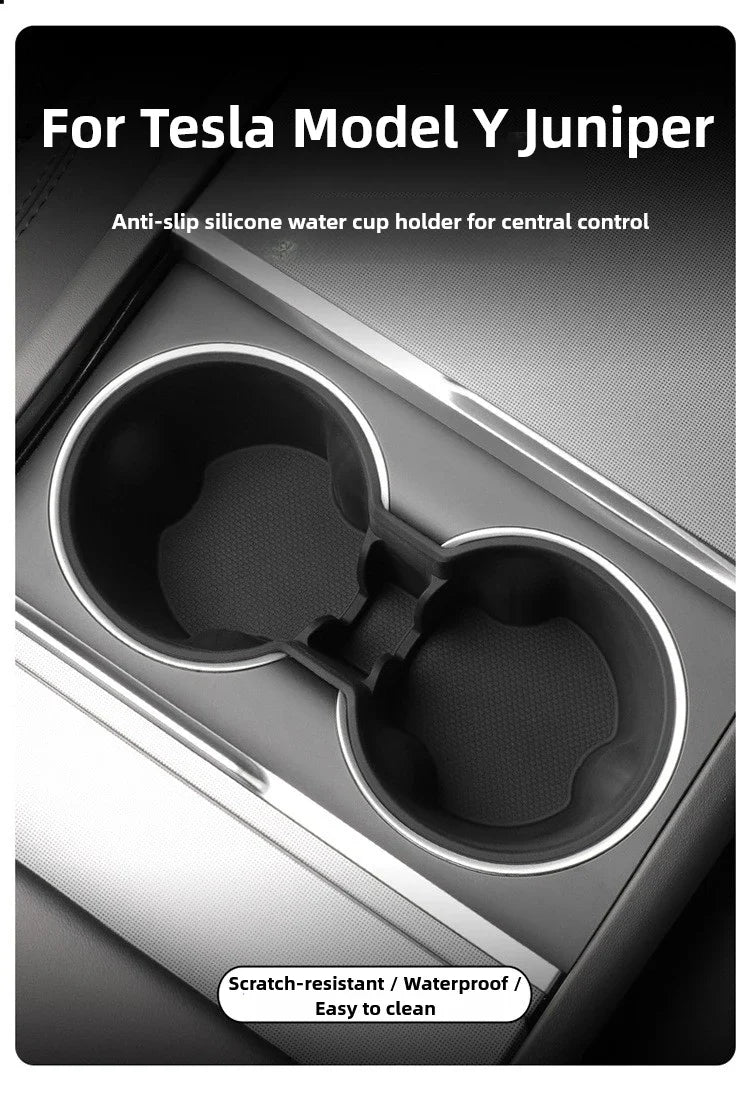 Tesla Model Y Juniper 2025 Silicone Cup Holder – Center Console Drink Bottle Rack for Front & Rear Seats Interior Accessory