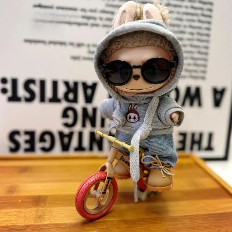 15/17cm Labubu Doll Printed Cycling Hoodie & Jeans Outfit | Stylish Labubu Doll Clothes & Decoration