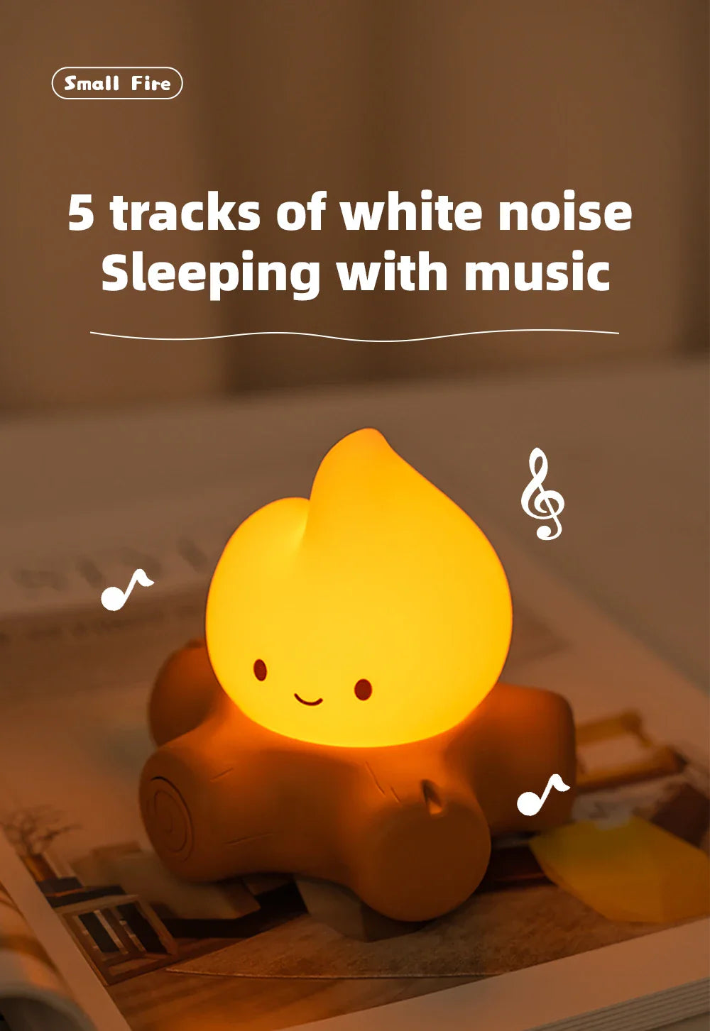 Campfire LED Night Light with White Noise – Creative Room Desk Lamp for Kids Gift