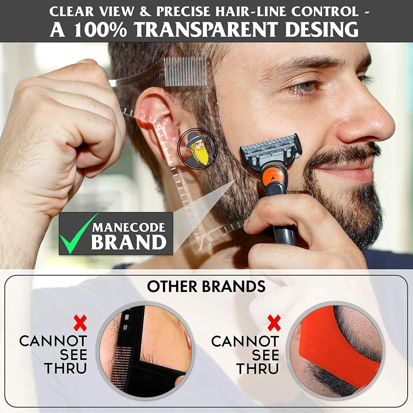 Men's Beard Styling Template Stencil and Comb - Lightweight, Flexible, All-In-One Beard Shaping Tool for Precision Grooming
