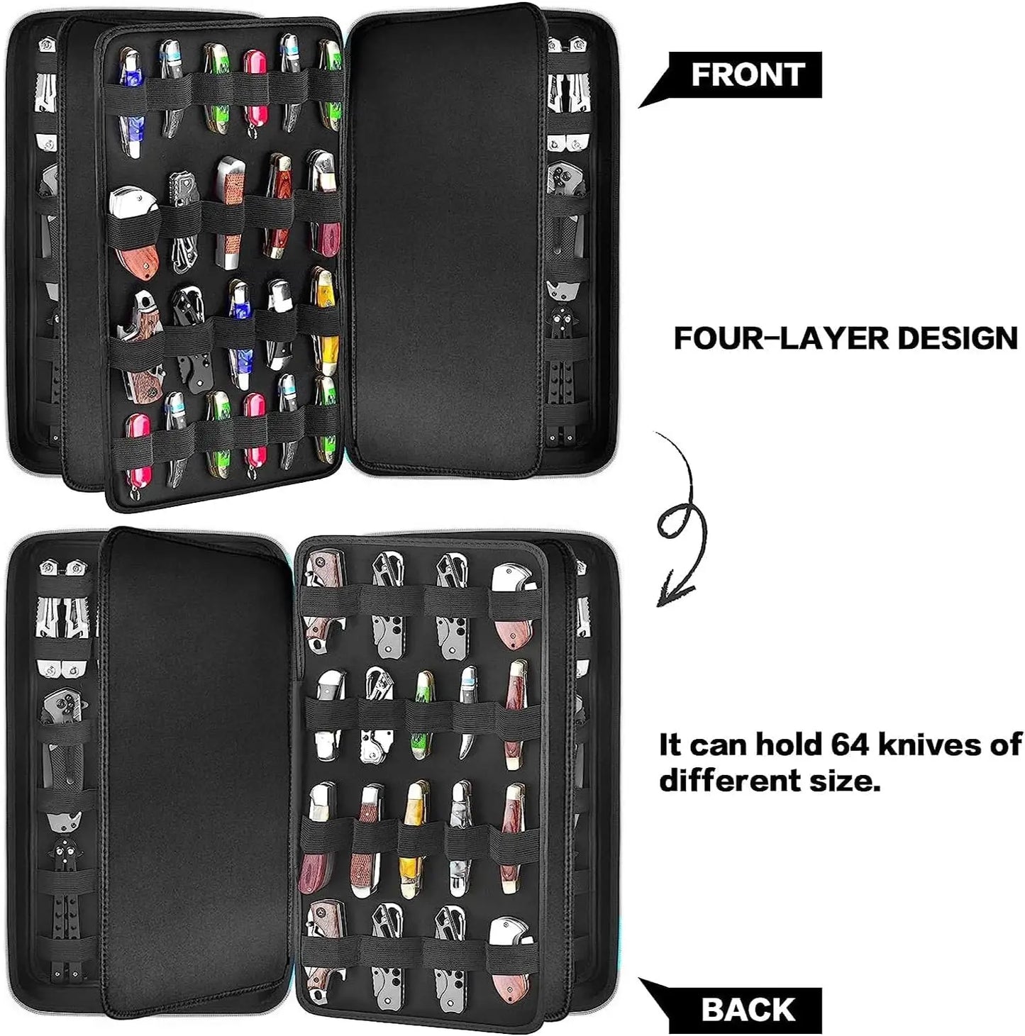 Pocket Knife Storage Case - Folding Knife Collection Organizer Roll for 66+ Knives
