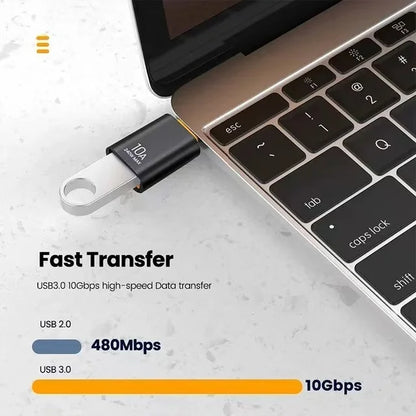 USB to Type-C Adapter — 10A OTG USB 3.0 Male to Female Converter for Fast Charging & Data Transfer, Compatible with MacBook, iPhone, Samsung