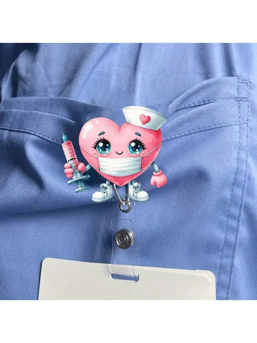 Cute Nurse Retractable Badge Holder - Acrylic Medical ID Clip Reel for Doctors, RN & LPN Staff