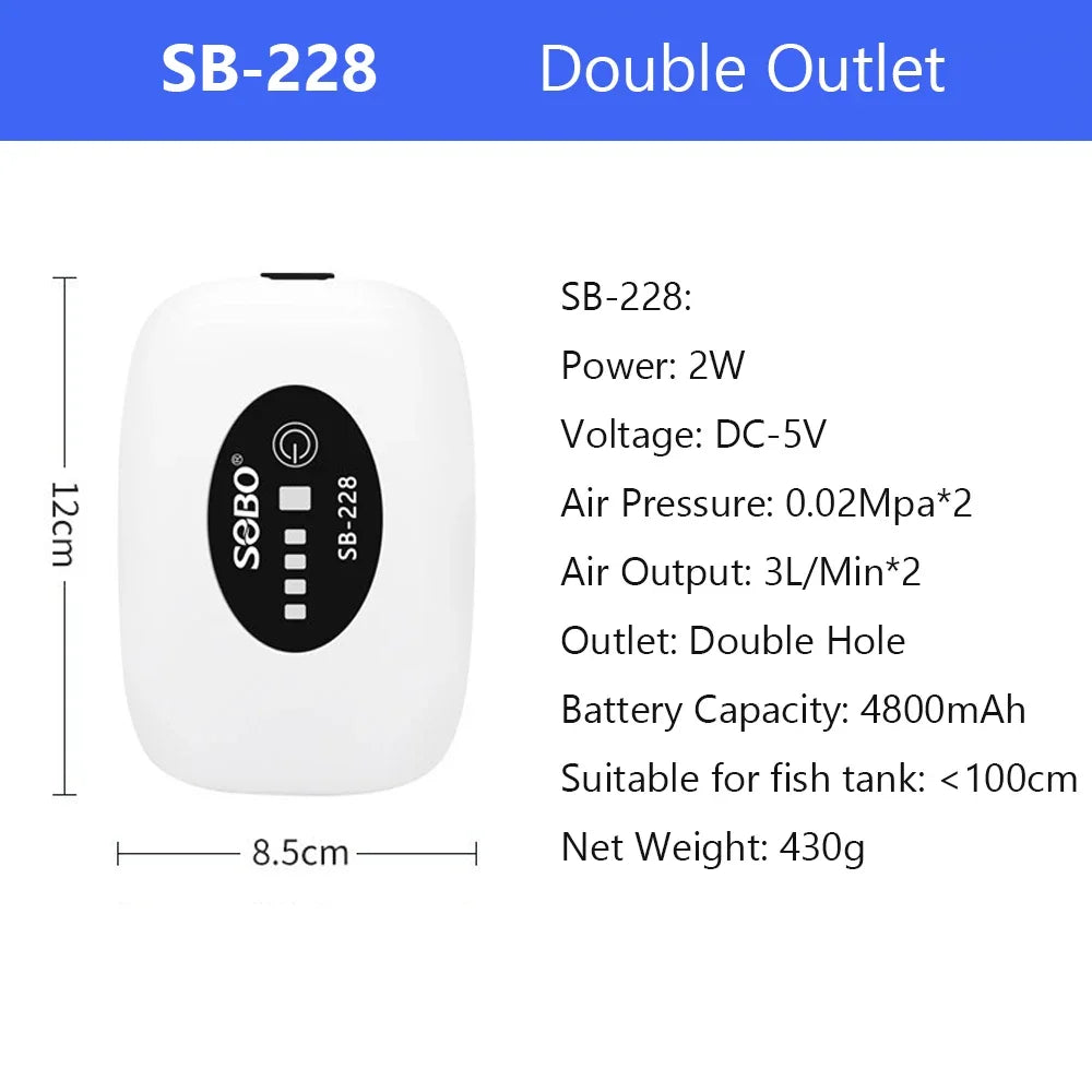 4800mAh USB Aquarium Air Pump - Portable & Ultra Silent Fish Tank Compressor for Indoor/Outdoor Use