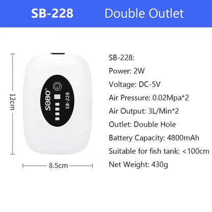 4800mAh USB Aquarium Air Pump - Portable & Ultra Silent Fish Tank Compressor for Indoor/Outdoor Use