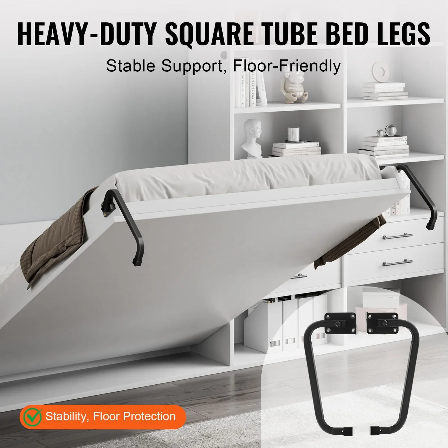 Full Size Wall Bed Hardware Kit - Heavy Duty Vertical Mechanical Lift Frame with Pneumatic Lever System for Guest Rooms