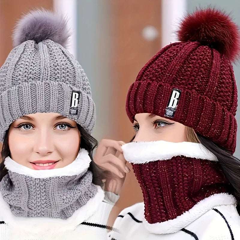 Winter Warm Knit Hat Set – Thick Plush Windproof Cold Weather Casual Hat