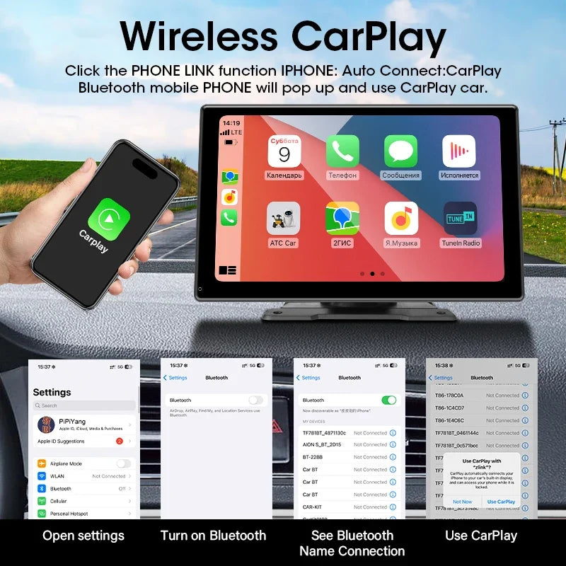 7/10" CarPlay Smart Screen - Wireless CarPlay & Android Auto Multimedia Player for Apple & Android Devices