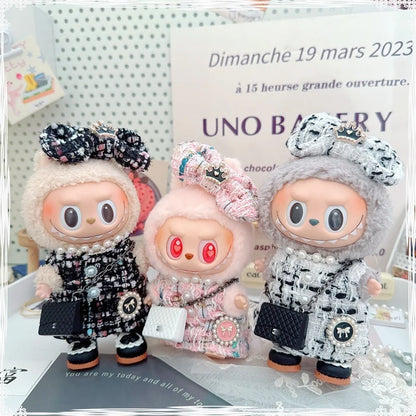 17cm Labubu Doll Accessories - Luxury Sweet Woolen Suit, Crossbody Bag & Princess Shoes Set