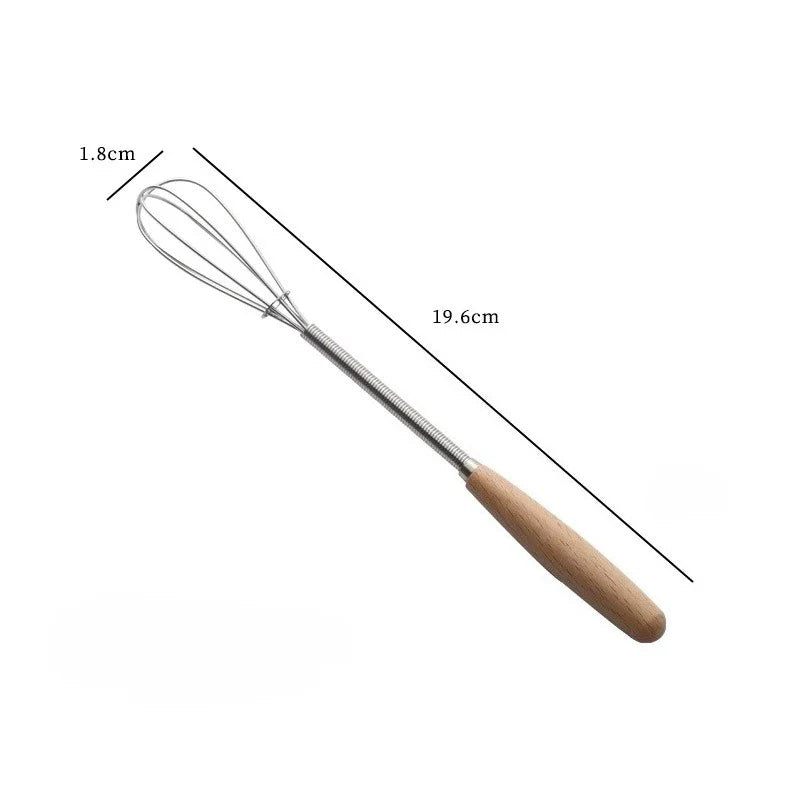 Mini Stainless Steel Whisk — Egg Beater and Milk Frother with Solid Wood Handle for Blending and Beating