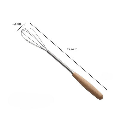 Mini Stainless Steel Whisk — Egg Beater and Milk Frother with Solid Wood Handle for Blending and Beating