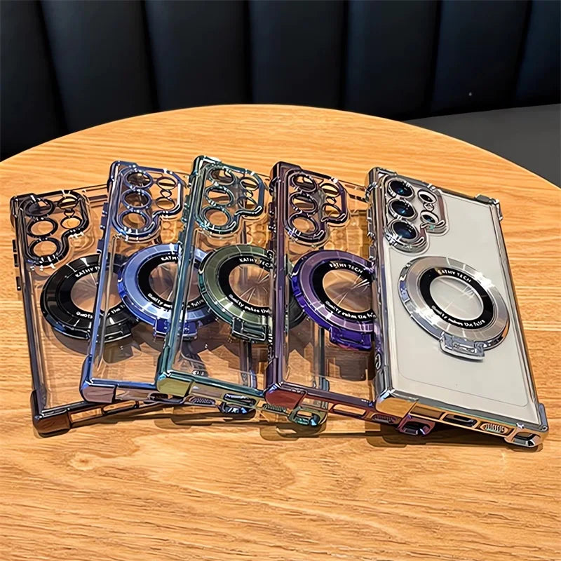 Luxury Magnetic Plating Clear Case – Shockproof Acrylic Back Cover for Samsung Galaxy S25/S24 Ultra, S23/S22, Note 20/10 Plus