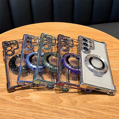 Luxury Magnetic Plating Clear Case – Shockproof Acrylic Back Cover for Samsung Galaxy S25/S24 Ultra, S23/S22, Note 20/10 Plus