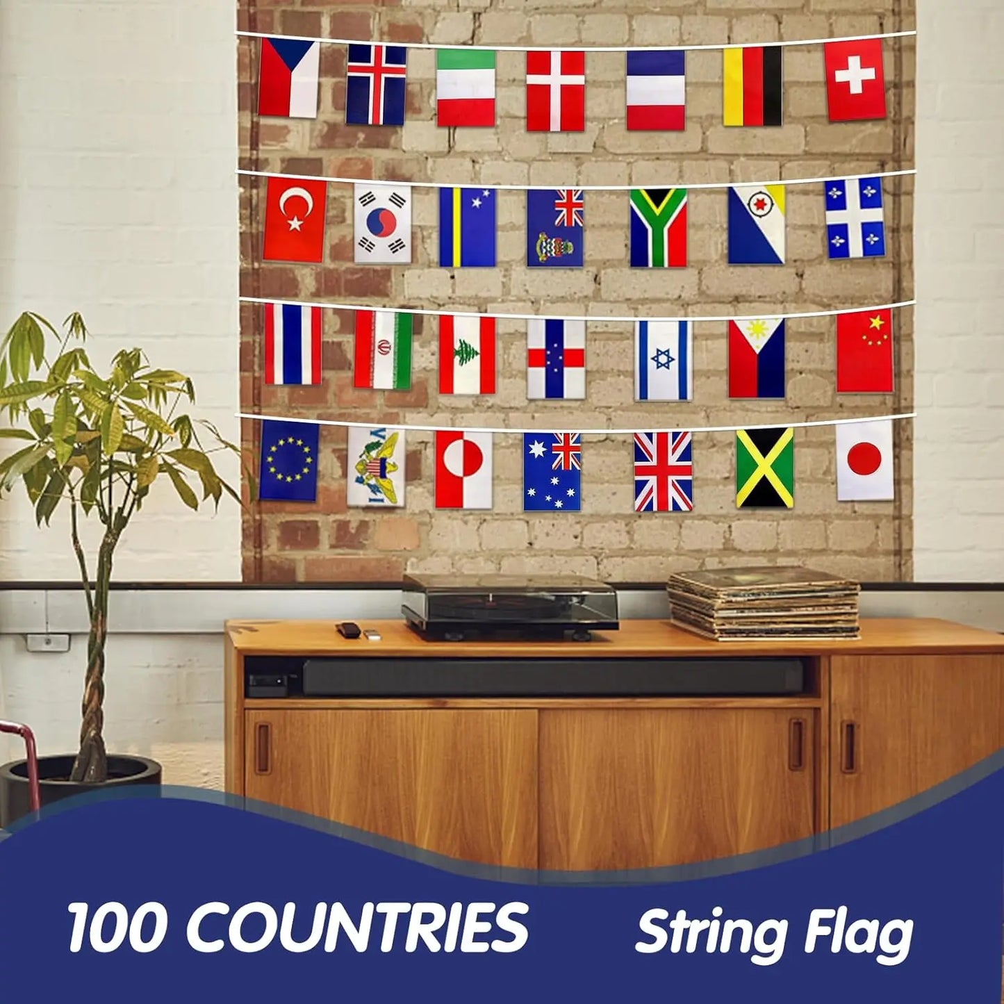 World Flags String Banner – 100 Countries International Hanging Pennant for Sports, School & Club Decoration