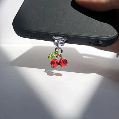 Fruit Phone Dust Plug Set - Cute Lemon, Grape, Cherry & Avocado Charging Port Protector Pendant for Girls