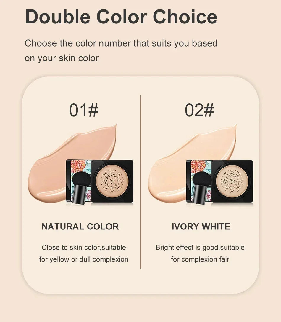 Mushroom Head Air Cushion CC Cream – Natural Moisturizing Foundation, Whitening Concealer & Oil-Control BB Makeup