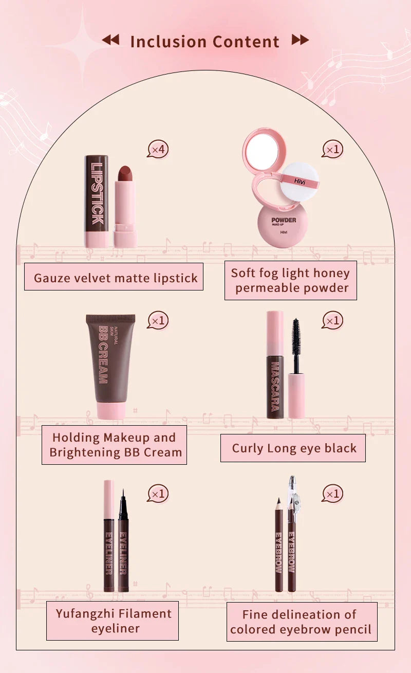 HiVi Makeup Gift Box Set – Powder, Glue, Lipstick & More, Perfect Valentine's Day Gift for Your Wife