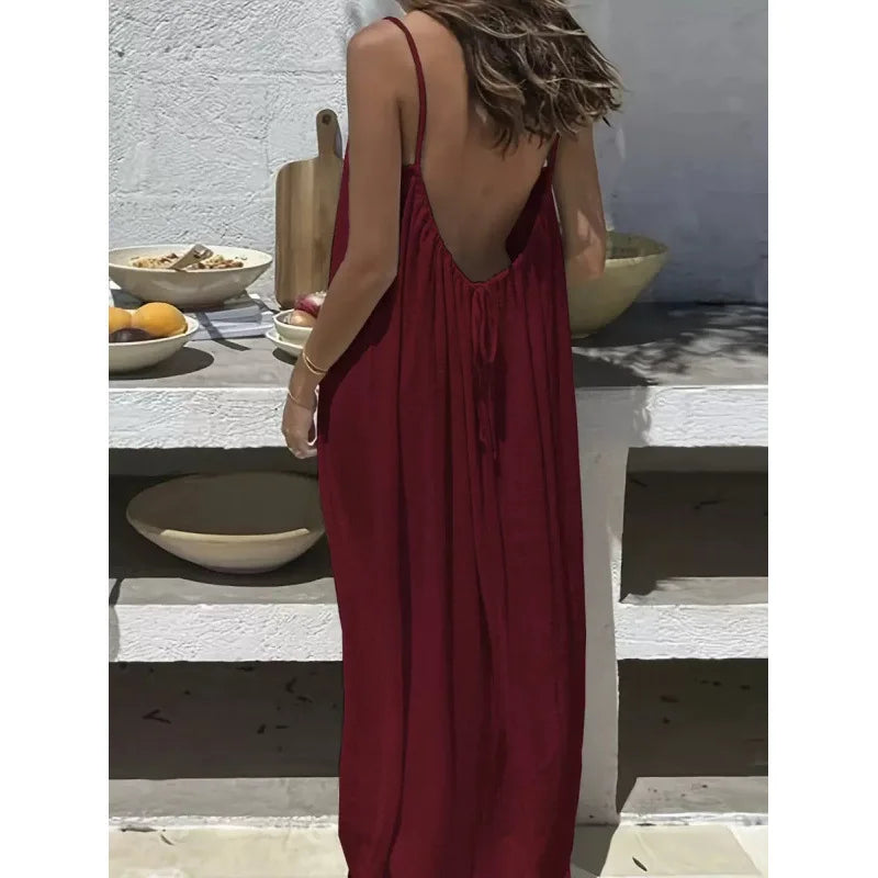 Women’s Strapless Backless Maxi Dress - Loose Comfortable Casual Home Sleepwear Long Dress