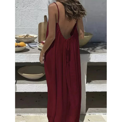 Women’s Strapless Backless Maxi Dress - Loose Comfortable Casual Home Sleepwear Long Dress