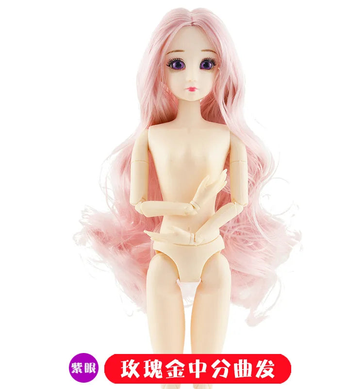 30cm Fashion Doll – 1/6 BJD Body with 3D Eyes, Long Wig, Princess Makeup DIY Toy for Girls