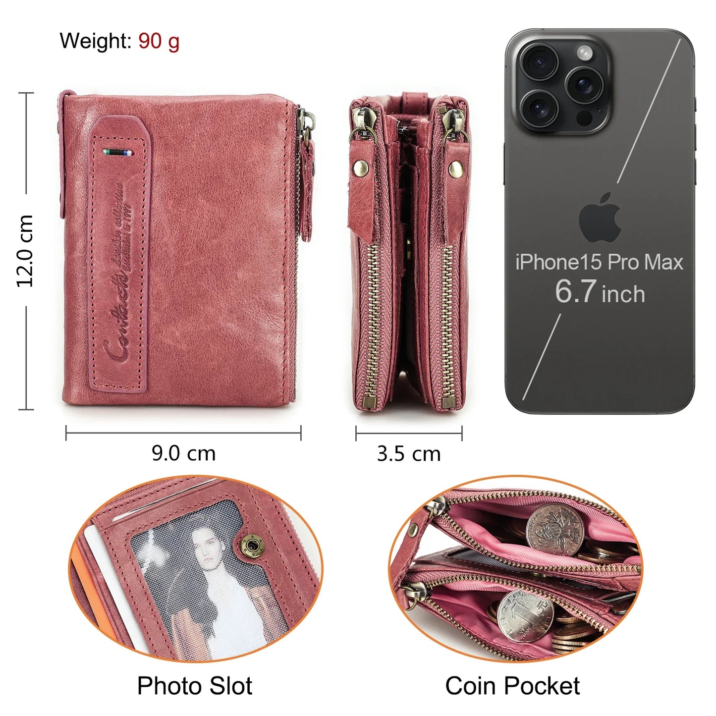 CONTACT'S Genuine Leather Short Wallet for Women — Luxury Designer Card & Coin Holder, Mini Money Clip Wallet with Free Shipping