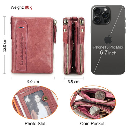 CONTACT'S Genuine Leather Short Wallet for Women — Luxury Designer Card & Coin Holder, Mini Money Clip Wallet with Free Shipping