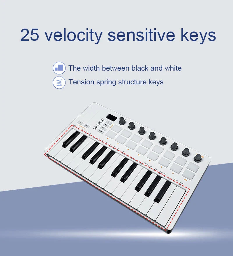 M-VAVE SMK-25 II MIDI Pad Controller Keyboard – 25 Key USB Mini, 16 RGB Drum Pads, 8 Knobs, Music Production Software Included
