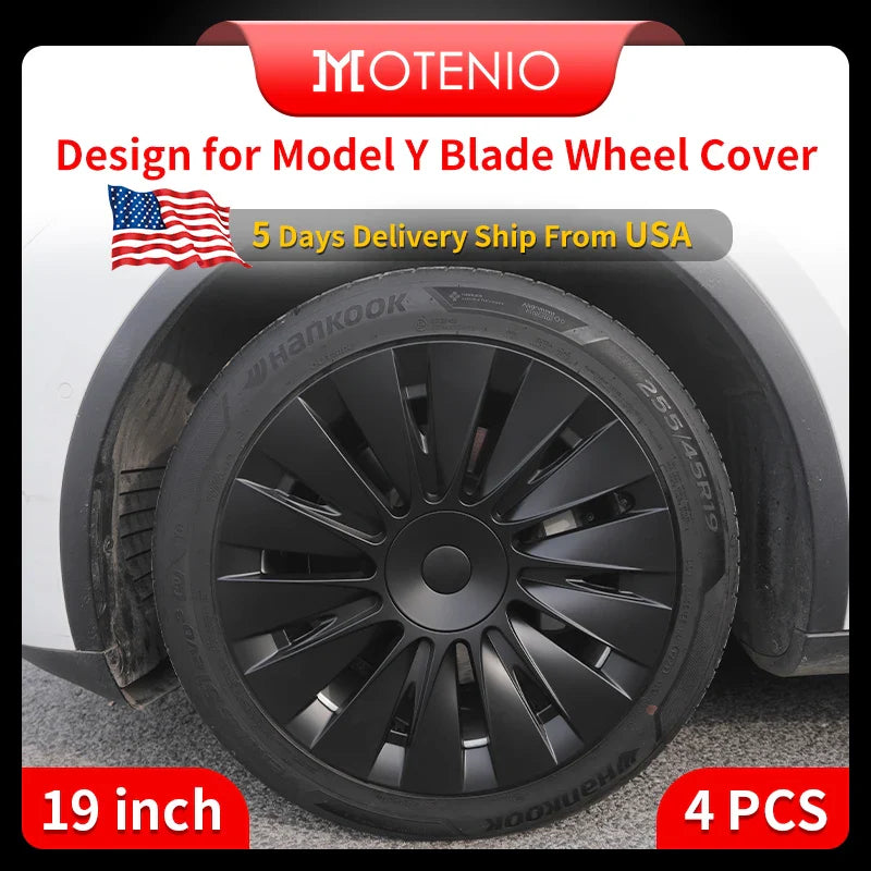 4PCS Tesla Model Y Full Coverage Wheel Covers - 19 Inch Hubcaps for 2019-2024 Vehicles, Blade Design - Automobile Replacement Accessories