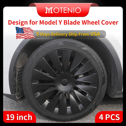 4PCS Tesla Model Y Full Coverage Wheel Covers - 19 Inch Hubcaps for 2019-2024 Vehicles, Blade Design - Automobile Replacement Accessories