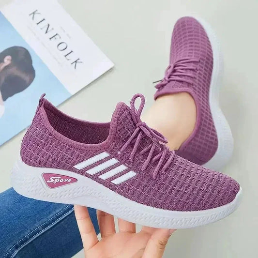 Women’s Mom Shoes Mesh Low-Top Sneakers – Soft Fly-Knit Casual Running Shoes for Spring & Summer