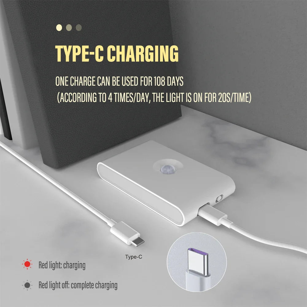 LED Induction Night Light - Wireless USB Charging - Human Body Motion Sensor Wall Light for Bedroom, Corridor, Cabinet, Bathroom