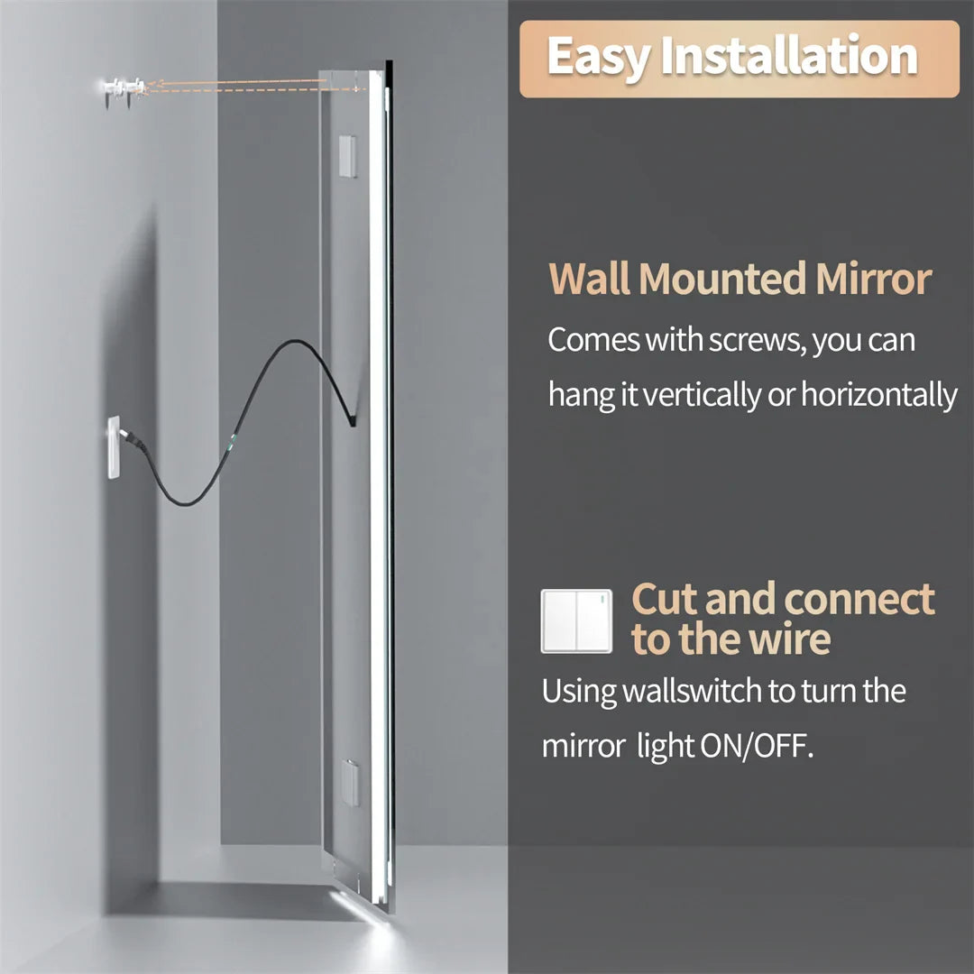 LUVODI Bluetooth LED Bathroom Mirror – Large Anti-Fog Lighted Vanity Mirror with 3-Color Modes