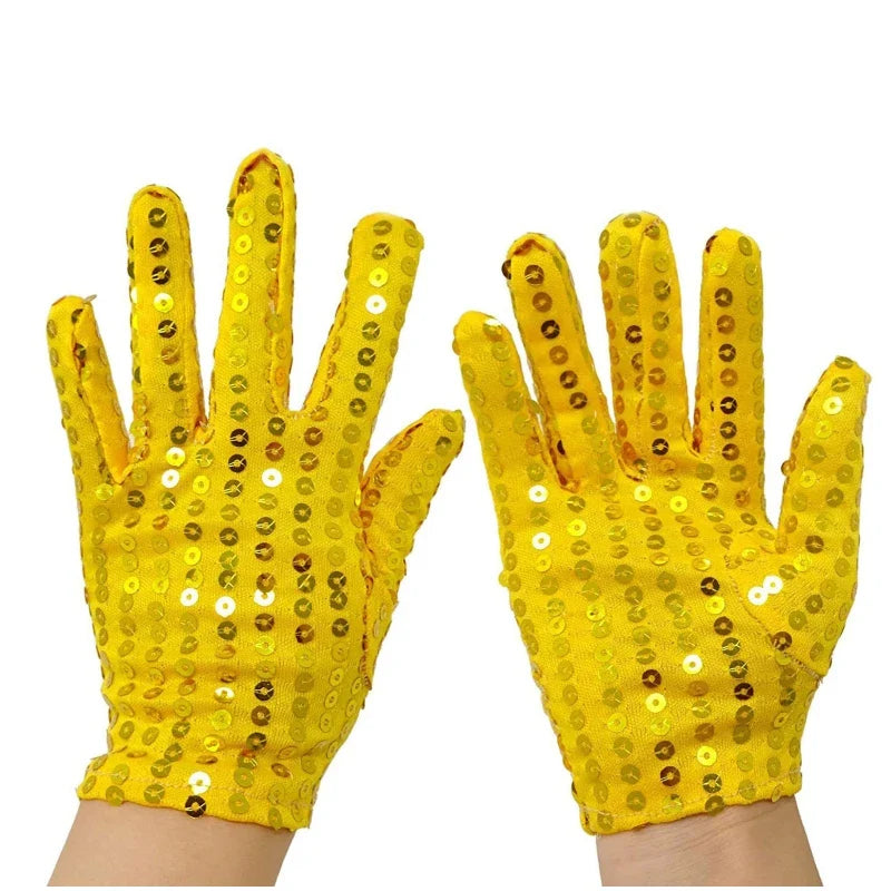 Internet Celebrity Sequined Gloves — Short Fashion Stage Performance Mittens in Black, Silver, Red, Yellow & Blue