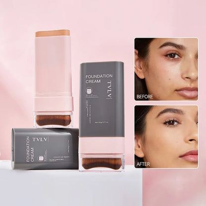 TVLV Concealing Foundation Stick — 5 Shades with Built-In Brush, Lightweight Cream Finish, Waterproof Makeup
