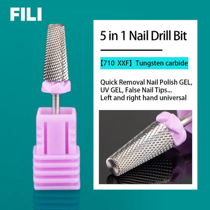 5-in-1 Tungsten Carbide Nail Drill Bits - Nail Art Equipment, Rotary Mills Cutter for UV Gel Removal & Manicure Tool